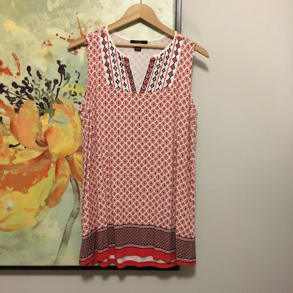 Dalia Embroidered Cotton Lace Folksy Boho Tunic Tank Top S